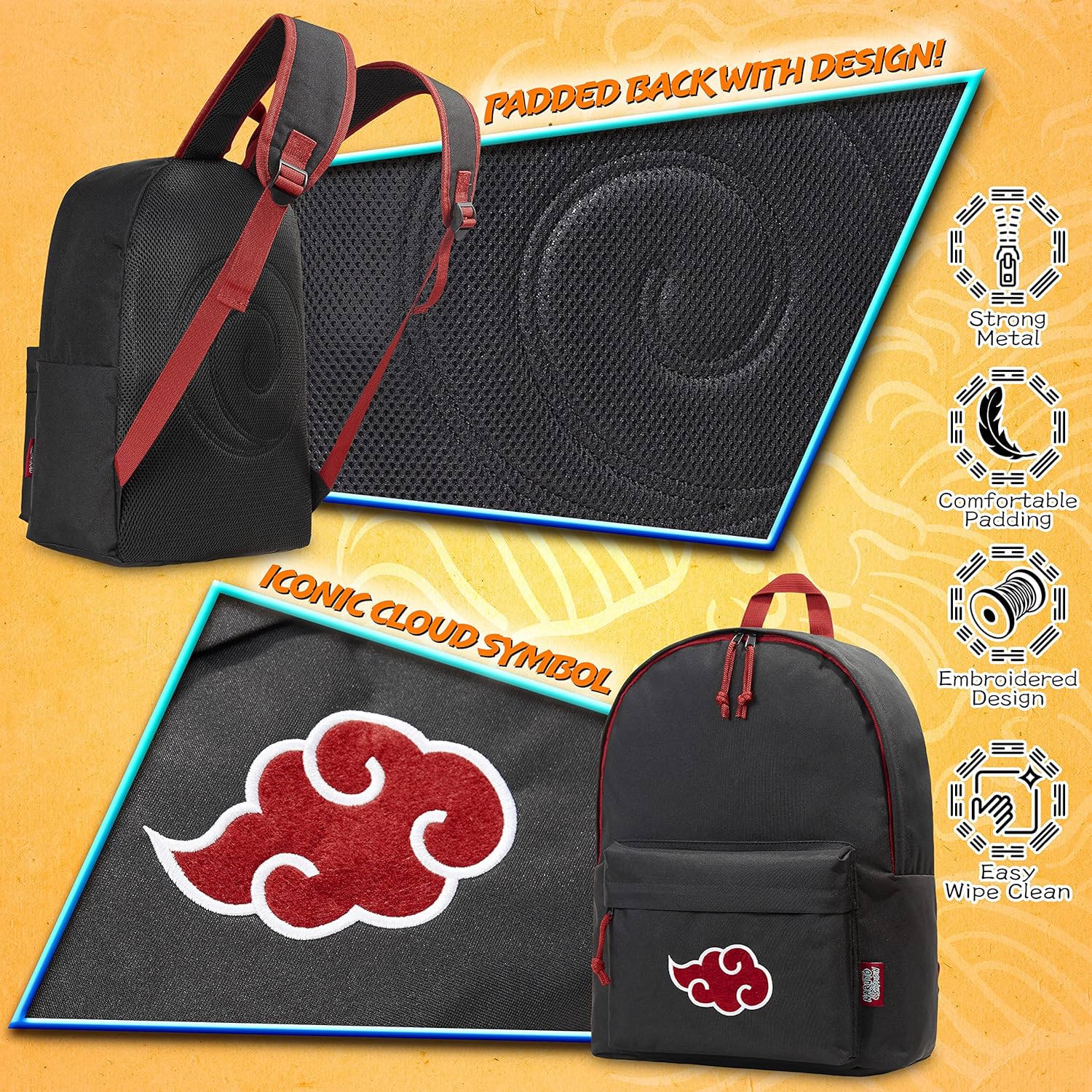 Sac à dos Naruto noir/rouge format 40,5 x 31,5 x 13,5 cm – Image 5