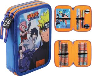 Trousse Naruto à 2 compartiments avec set de papeterie