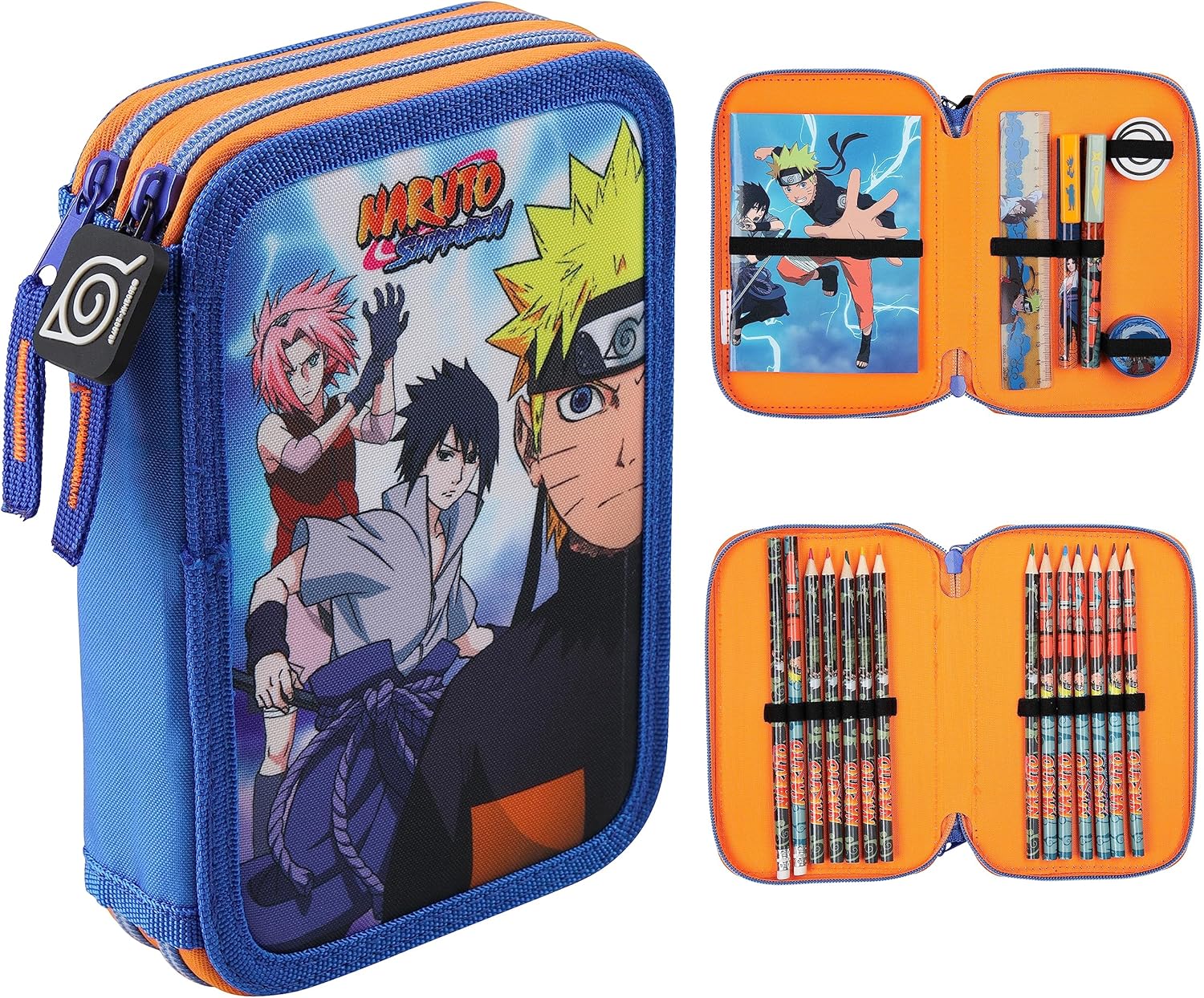 Trousse Naruto à 2 compartiments avec set de papeterie