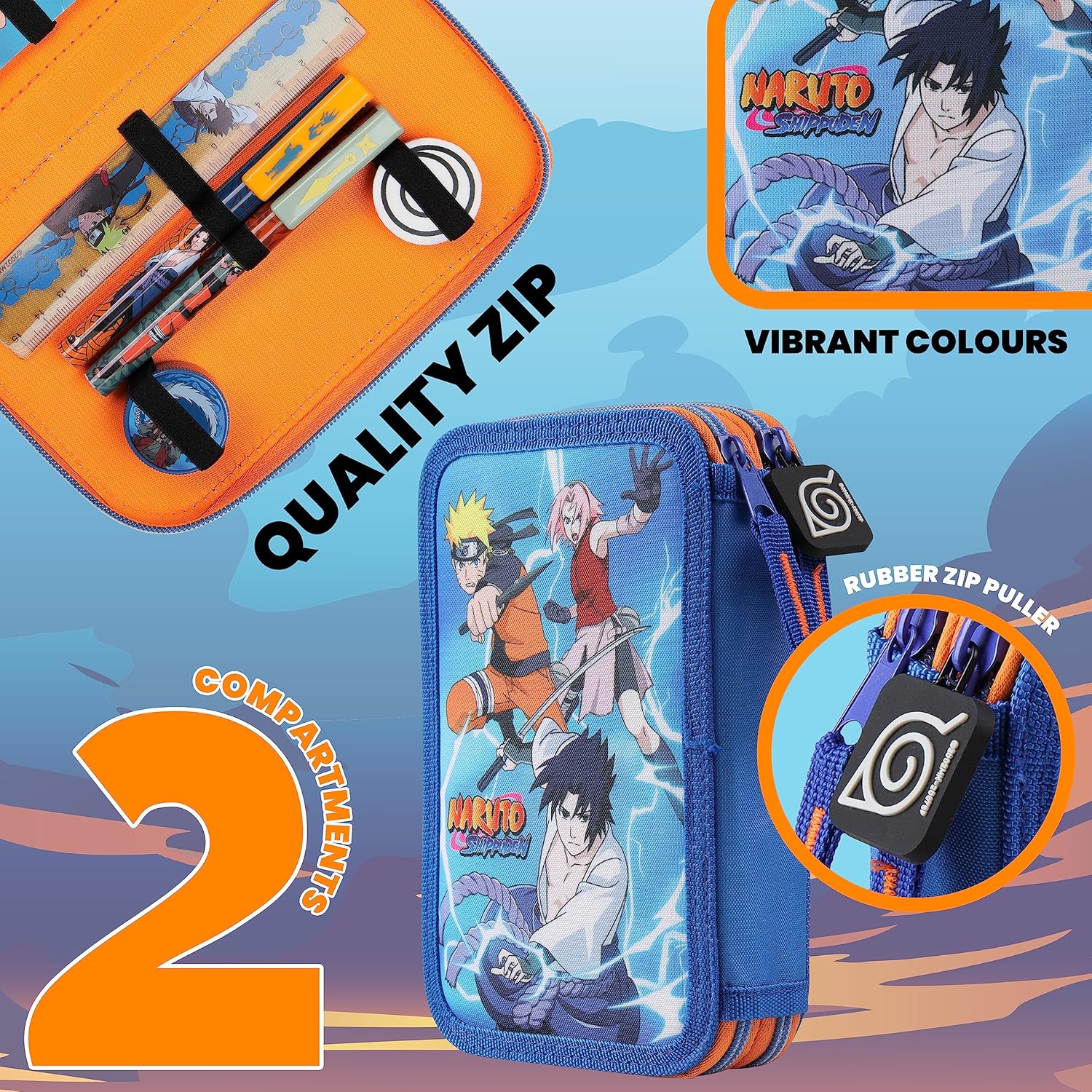 Trousse Naruto à 2 compartiments avec set de papeterie – Image 4