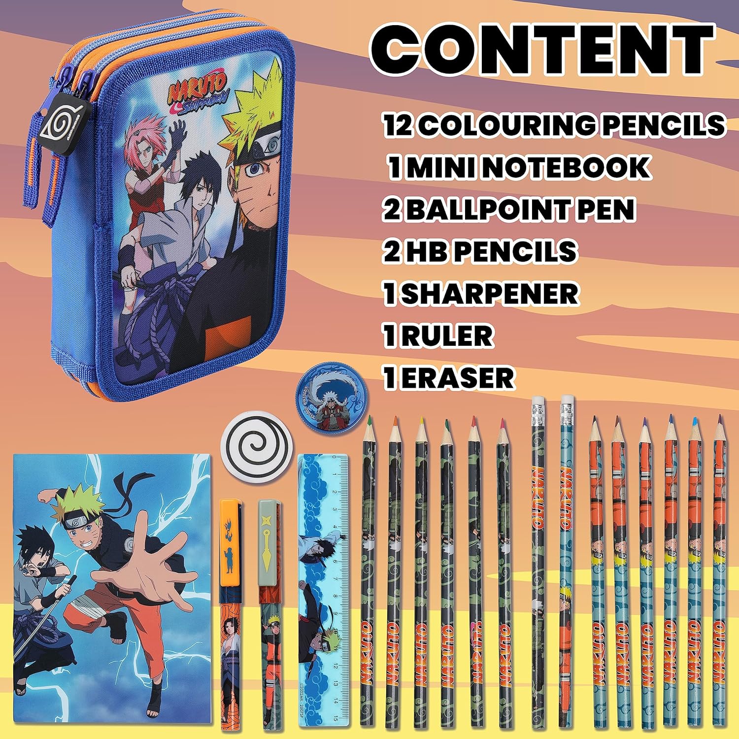 Trousse Naruto à 2 compartiments avec set de papeterie – Image 6