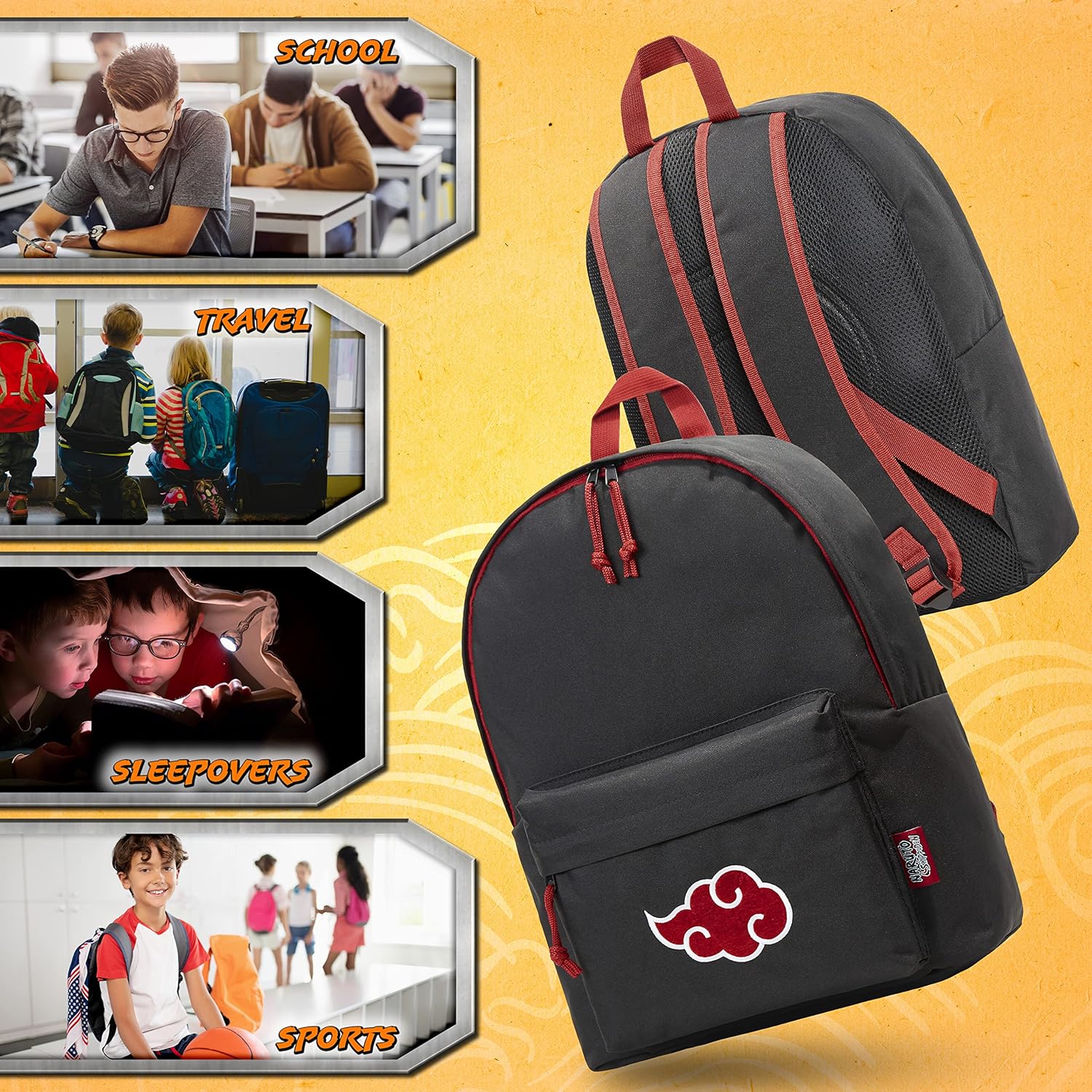 Sac à dos Naruto noir/rouge format 40,5 x 31,5 x 13,5 cm – Image 4
