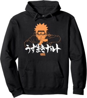 Sweat à capuche Naruto Shippuden Naruto Jutsu avec kanji et col tissé