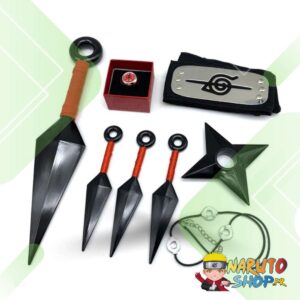 Kit Cosplay Naruto - 4 Kunai, Bandeau Konoha et Bague Akatsuki