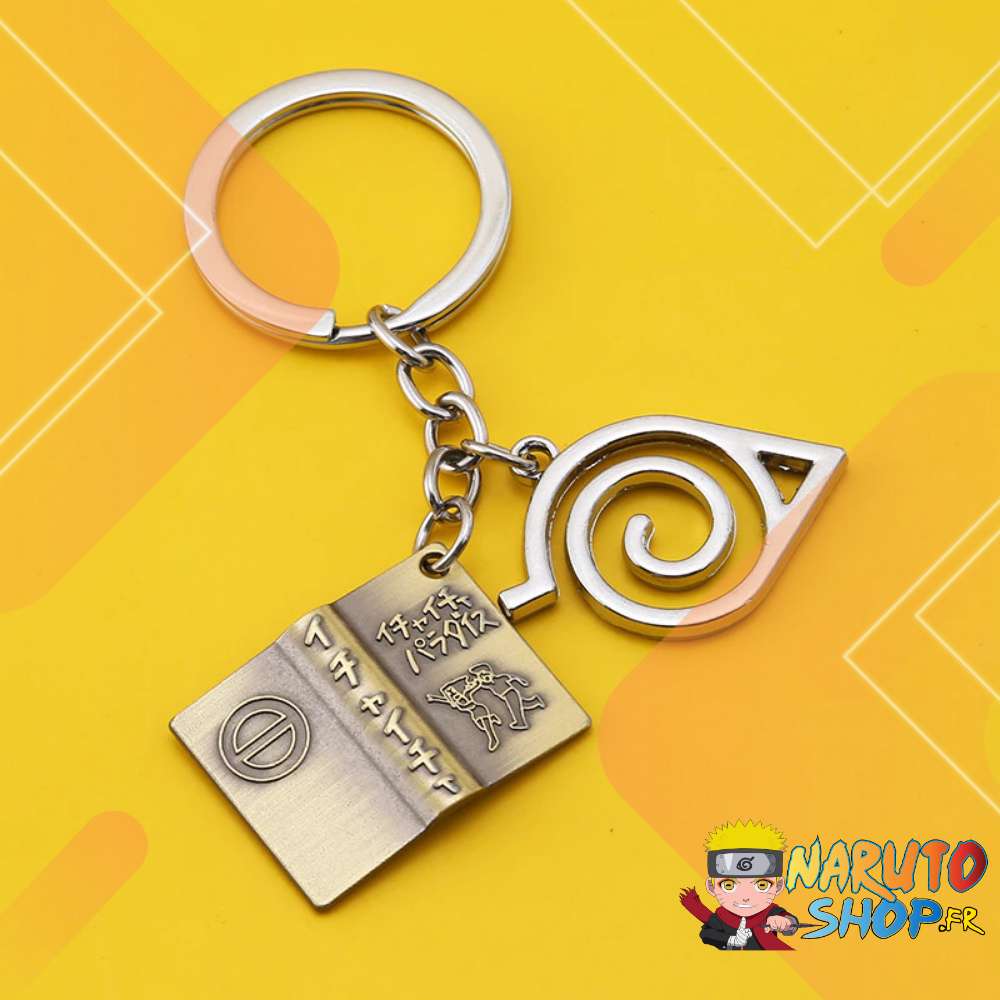 Porte-clés Naruto Kakashi avec livre et symbole de Konoha