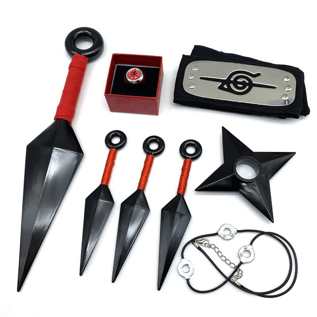 Kit Cosplay Naruto - 4 Kunai, Bandeau Konoha et Bague Akatsuki – Image 2