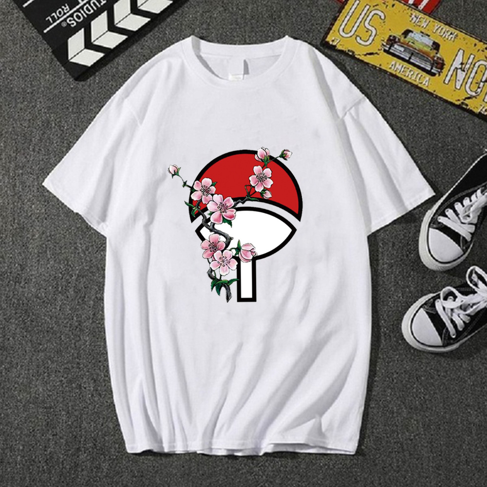 T-shirt Naruto fille blanc avec logo Uchiha et fleur – Image 2