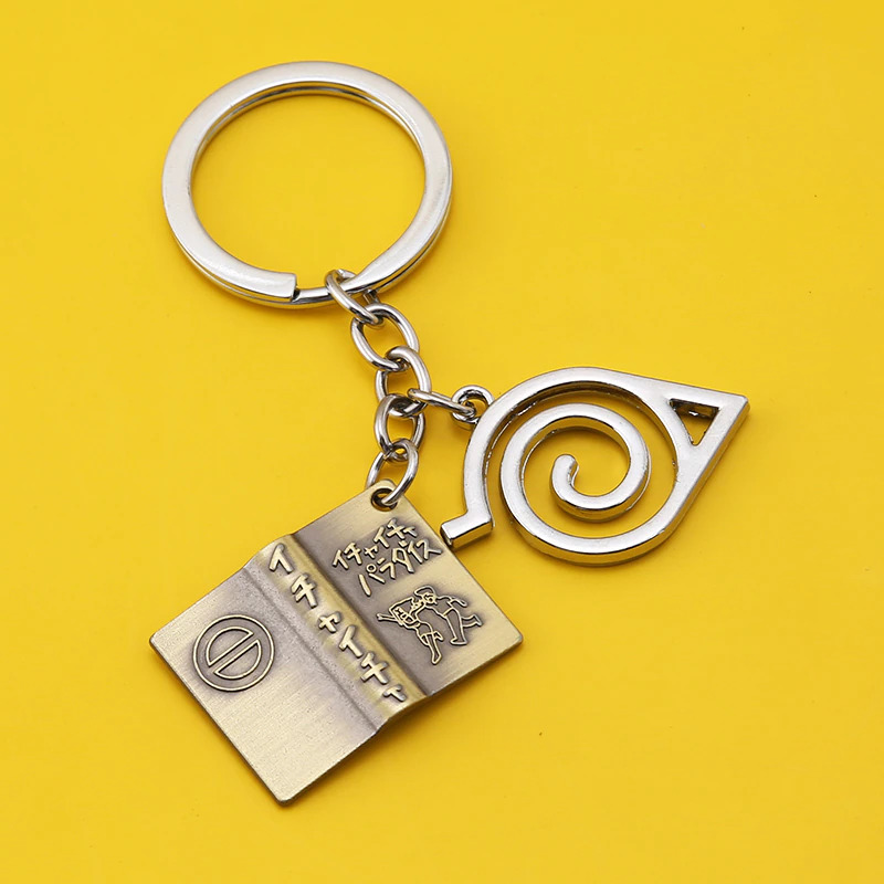 Porte-clés Naruto Kakashi avec livre et symbole de Konoha – Image 2