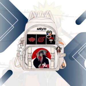 Sac à dos blanc Naruto Itachi Akatsuki à doublure en polyuréthane