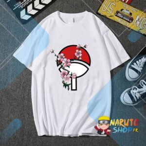 T-shirt Naruto fille blanc avec logo Uchiha et fleur